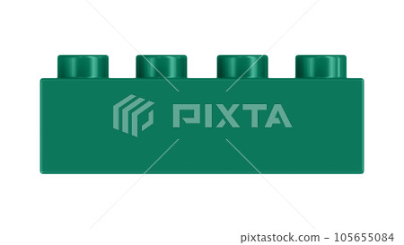 Bottle Green Lego Block Isolated on a White Background. Close Up View of a Plastic Children Game Brick for Constructors, Front View. High Quality 3D Rendering with a Work Path. 8K Ultra HD, 7680x4320 105655084