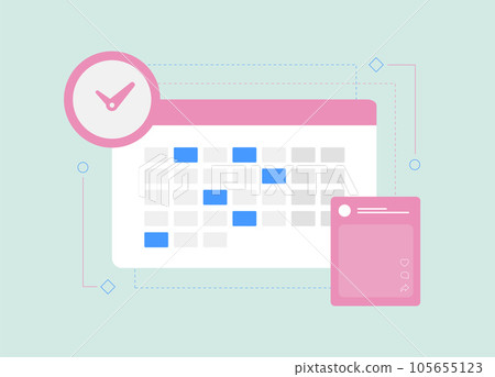 Marketing Calendar with Social Media Post Scheduler. Powerful Online Business Marketing Strategy. Plan and Schedule Automatically Advertising Activities on Social Media 105655123
