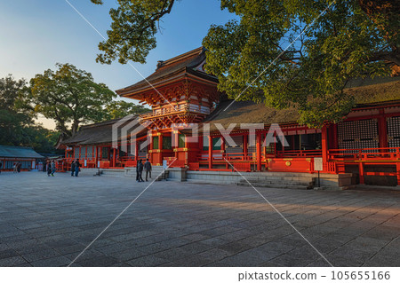 Oita Usa Shrine Upper shrine illuminated by the setting sun Oita Usa Shrine Upper shrine illuminated by the setting sun 105655166