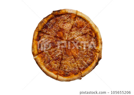 Tasty pizza from the top on white background. Tasty pizza from the top on white background. 105655206