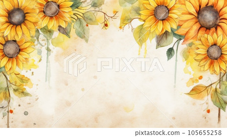 Watercolor sunflower frames on retro background 105655258