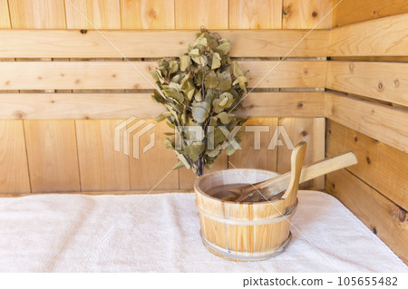Sauna tub and vihta placed in the sauna 105655482