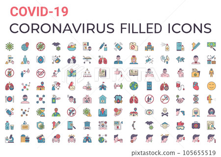 Coronavirus COVID-19 pandemic related vector icons set 105655519