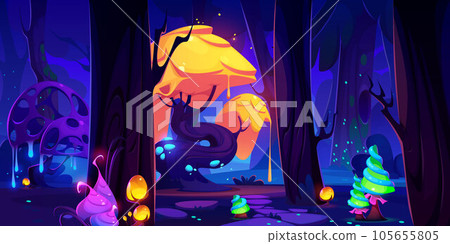 Fantasy game background with magic forest 105655805