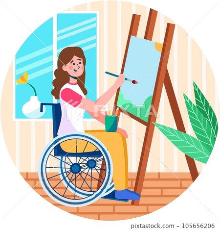 Disabled girl painting on canvas vector cartoon Disabled girl painting on canvas vector cartoon 105656206