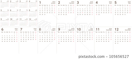 Arrange and use! Simple calendar 2024 gothic 105656527