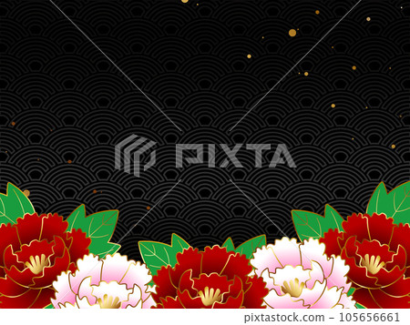 豪華牡丹背景水平位置黑色和金色 豪華牡丹背景水平位置黑色和金色 105656661