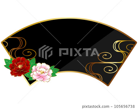 奢華牡丹扇形鏡框黑金 105656738