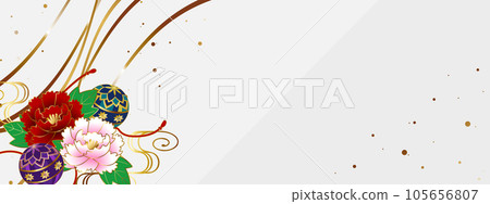 Luxurious Peony and Temari Banner White & Gold 105656807