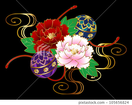 Luxury peony and Temari icon Kanzesui 105656824