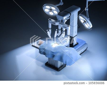 Robotic assisted surgery machine with dummy patient in operating room 105656886