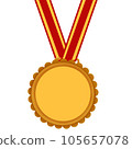 gold medal with ribbon 105657078