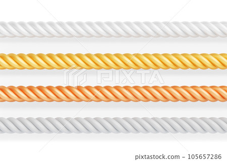 3d render white, gold, bronze and silver ropes, mockup twisted twines isolated on background. Realistic set of golden and grey satin cords. Decorative borders of straight silk strings. 3D illustration 3d render white, gold, bronze and silver ropes, mockup twisted twines isolated on background. Realistic set of golden and grey satin cords. Decorative borders of straight silk strings. 3D illustration 105657286