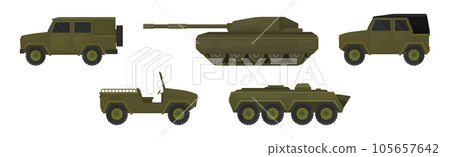 Military Machine and Armored Vehicle for Off-road Track Vector Set 105657642