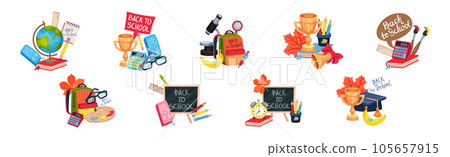 Back to School with Stationery Object Vector Composition Set 105657915