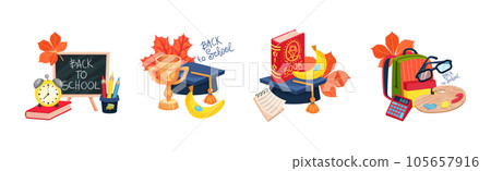 Back to School with Stationery Object Vector Composition Set 105657916