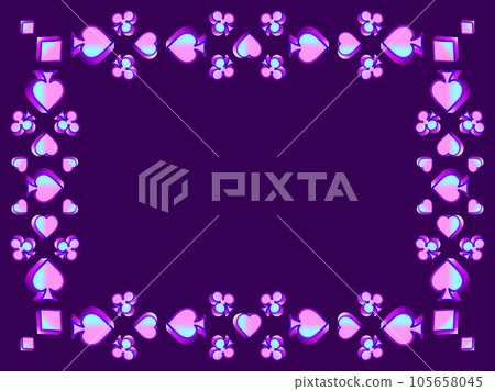 Frame with card suits: diamonds, hearts, clubs, spades in 3d style. Isometric symbols of card suits with gradient. Card game, casino. Design a template for invitation and banner. Vector illustration 105658045