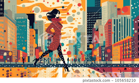 Background illustration of a city building street and a running runner Background illustration of a city building street and a running runner 105658210