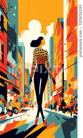 Silhouettes of people walking on the city streets 105658293