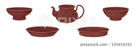 Clay Kitchenware and Ceramic Vessel Vector Set 105658382