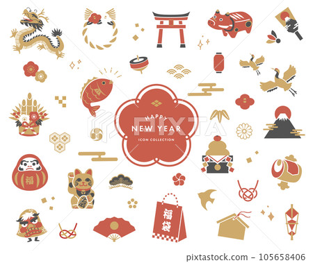 Japanese New Year's lucky charm icon set (Japanese material collection) 105658406