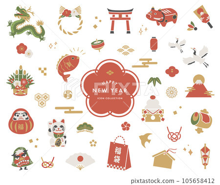 Japanese New Year's lucky charm icon set (Japanese material collection) Japanese New Year's lucky charm icon set (Japanese material collection) 105658412