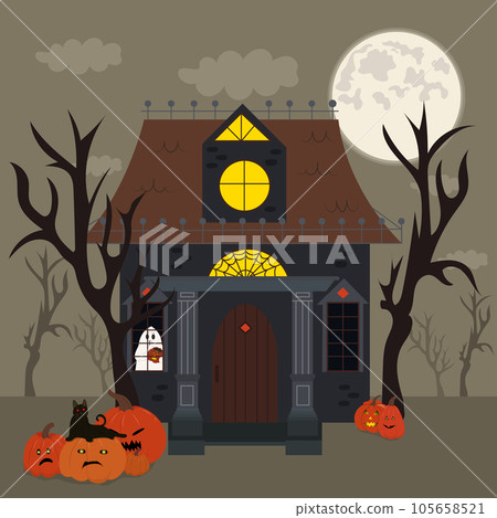 Halloween card with evil house.  105658521