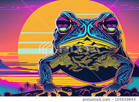 Toad in front of the sunset, vaporwave style, neon style Toad in front of the sunset, vaporwave style, neon style 105658643
