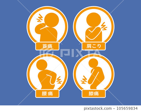 Icon set of stiff shoulders and back pain that can be used for flyers of chiropractic clinics and osteopathic clinics_with white border Icon set of stiff shoulders and back pain that can be used for flyers of chiropractic clinics and osteopathic clinics_with white border 105659834