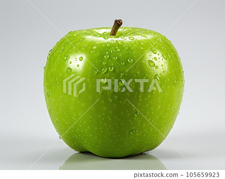 Perfect fresh green Apple on light background with water drops. Full depth-of-field. 105659923