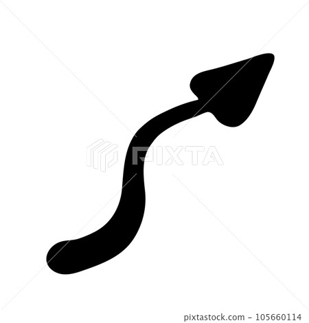 Vector black arrow doodle isolated icon on white background. Curved wave pointer design element. Vector black arrow doodle isolated icon on white background. Curved wave pointer design element. 105660114