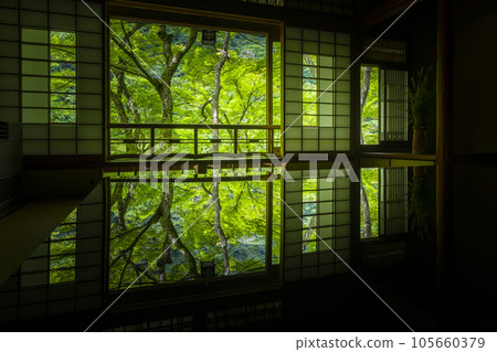 嵐山遊彩亭 茶室 美麗的倒影 新綠的季節 嵐山遊彩亭 茶室 美麗的倒影 新綠的季節 105660379