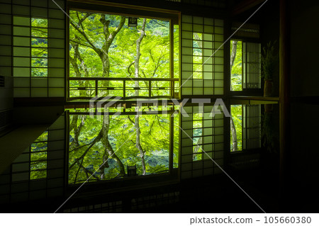 Arashiyama Yusaitei Tea room Beautiful reflection Season of fresh greenery Arashiyama Yusaitei Tea room Beautiful reflection Season of fresh greenery 105660380
