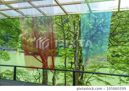 嵐山湯齋亭 從風景優美的露台眺望桂川（大井川） 綠意盎然的季節 105660399