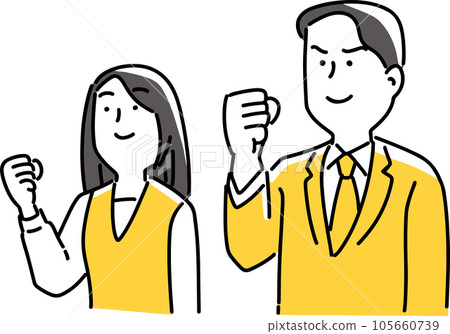 Men and women of office workers who take guts pose Men and women of office workers who take guts pose 105660739