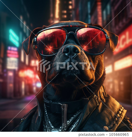 Epic Cyberpumk Dog Neon Retro Wave Style 105660965