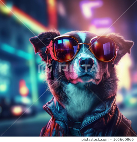 Epic Cyberpumk Dog Neon Retro Wave Style Epic Cyberpumk Dog Neon Retro Wave Style 105660966