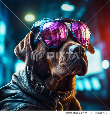 Epic Cyberpumk Dog Neon Retro Wave Style Epic Cyberpumk Dog Neon Retro Wave Style 105660967
