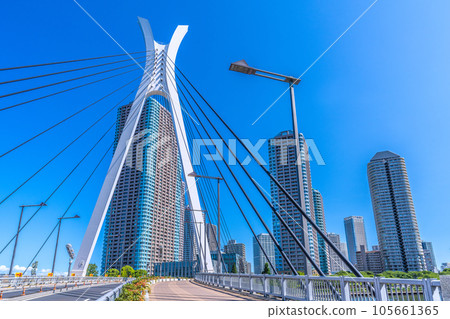 Tokyo cityscape in Japan View of Okawabata River City 21 from Chuo Ohashi Bridge Tokyo cityscape in Japan View of Okawabata River City 21 from Chuo Ohashi Bridge 105661365