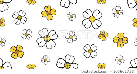 daisy seamless pattern flower plant vector leaves leaf rose gift wrapping paper garden forest repeat wallpaper tile background doodle illustration design scarf isolated 105661738