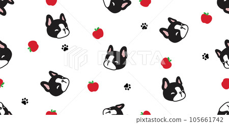 dog seamless pattern french bulldog paw footprint apple fruit cartoon puppy face head vector pet doodle gift wrapping paper tile background repeat wallpaper scarf isolated illustration design dog seamless pattern french bulldog paw footprint apple fruit cartoon puppy face head vector pet doodle gift wrapping paper tile background repeat wallpaper scarf isolated illustration design 105661742