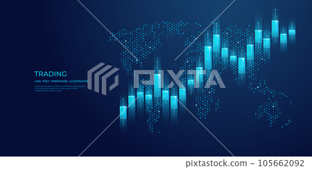 Abstract stock market candlesticks and world map on blue background Abstract stock market candlesticks and world map on blue background 105662092