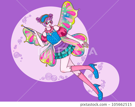 Fairy girl who casts magic, purple background, patterned Fairy girl who casts magic, purple background, patterned 105662515