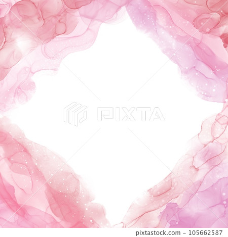 Square abstract background) alcohol ink art pink waves and diamonds text space 105662587