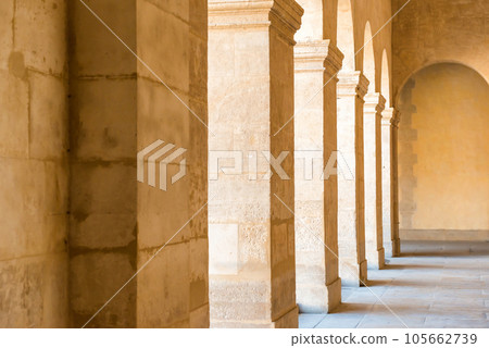 Corridor with arch and stone columns Corridor with arch and stone columns 105662739