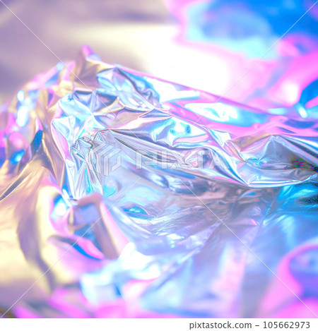 Holographic real texture in blue pink colors with scratches and irregularities. Holographic color wrinkled foil. Holographic real texture in blue pink colors with scratches and irregularities. Holographic color wrinkled foil. 105662973