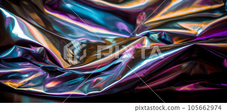 Holographic real texture in blue pink colors with scratches and irregularities. Holographic color wrinkled foil. Holographic real texture in blue pink colors with scratches and irregularities. Holographic color wrinkled foil. 105662974