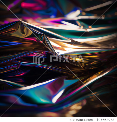 Holographic real texture in blue pink colors with scratches and irregularities. Holographic color wrinkled foil. Holographic real texture in blue pink colors with scratches and irregularities. Holographic color wrinkled foil. 105662978