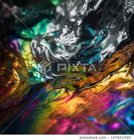 Holographic real texture in blue pink colors with scratches and irregularities. Holographic color wrinkled foil. Holographic real texture in blue pink colors with scratches and irregularities. Holographic color wrinkled foil. 105662980