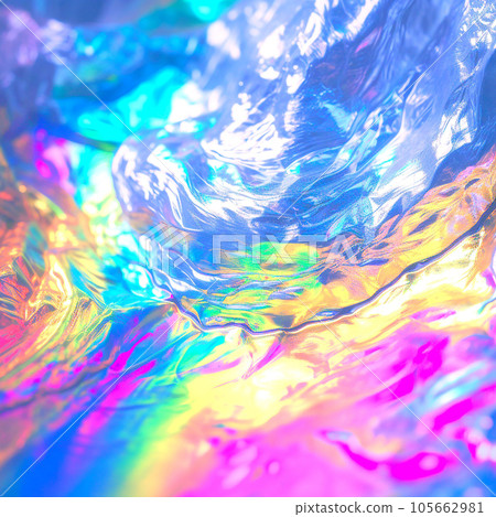 Holographic real texture in blue pink colors with scratches and irregularities. Holographic color wrinkled foil. Holographic real texture in blue pink colors with scratches and irregularities. Holographic color wrinkled foil. 105662981